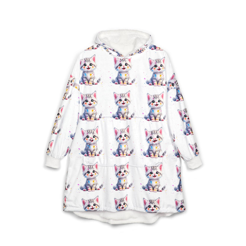 Cozy Cat Print Unisex Hooded Blanket - Perfect for Relaxing & Gifting