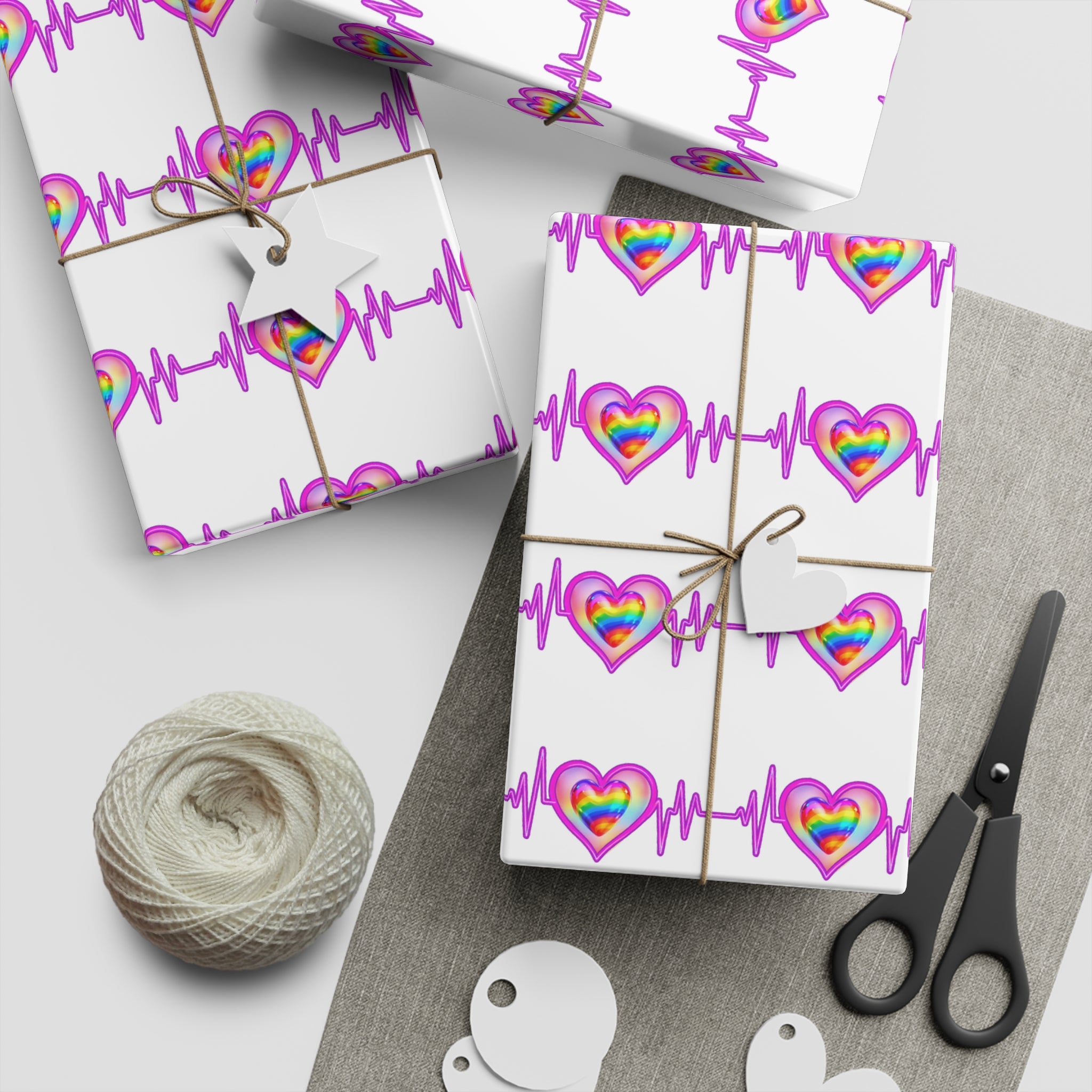 Colorful Heartbeat Gift Wrapping Paper Sheets - Perfect for Celebrations & Special Occasions