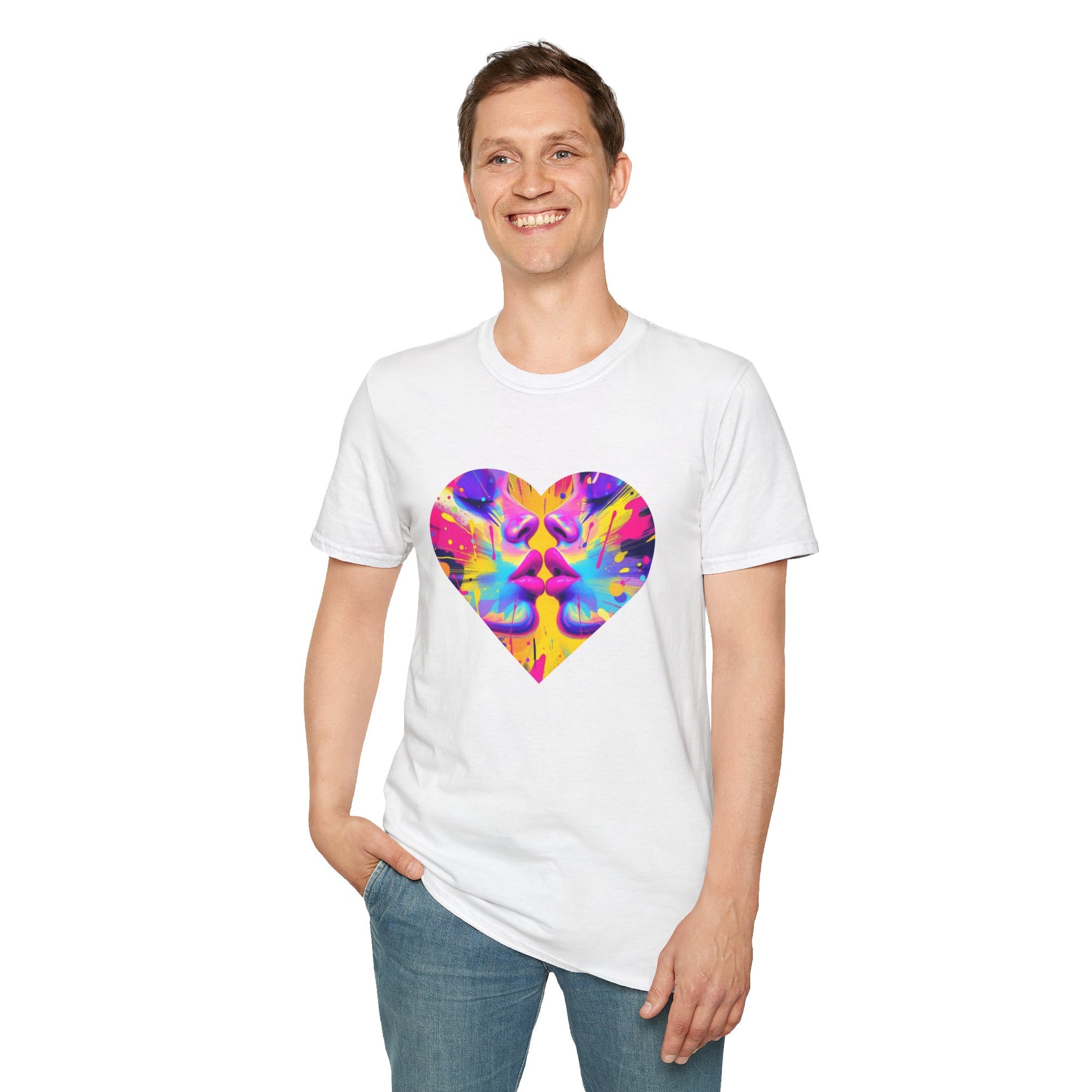 Vibrant Heart Art T-Shirt, Colorful Unisex Tee for Couples, Gift for Valentine's Day, Artistic Love Shirt, Casual Everyday Wear