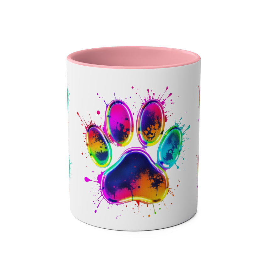 Colorful Paw Print Coffee Mug, Pet Lover Gift, Two-Tone Mug, Fun Dog Accessories, Vibrant Pet Themed Drinkware