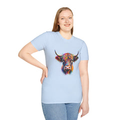 Highland Cow Graphic T-Shirt, Fun Farm Animal Tee, Cute Gift for Cow Lovers, Unisex Softstyle Shirt for Casual Wear