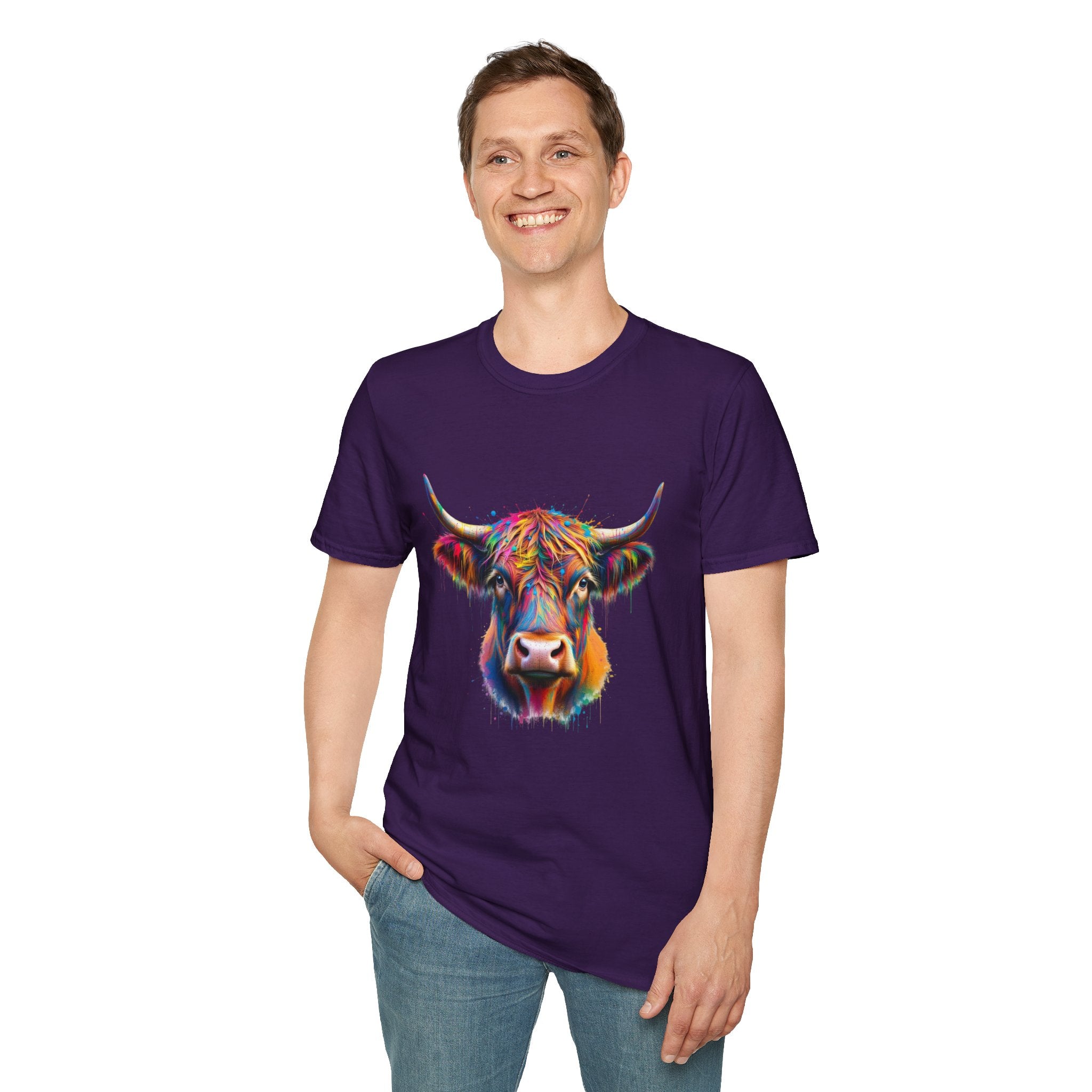 Highland Cow Graphic T-Shirt, Fun Farm Animal Tee, Cute Gift for Cow Lovers, Unisex Softstyle Shirt for Casual Wear