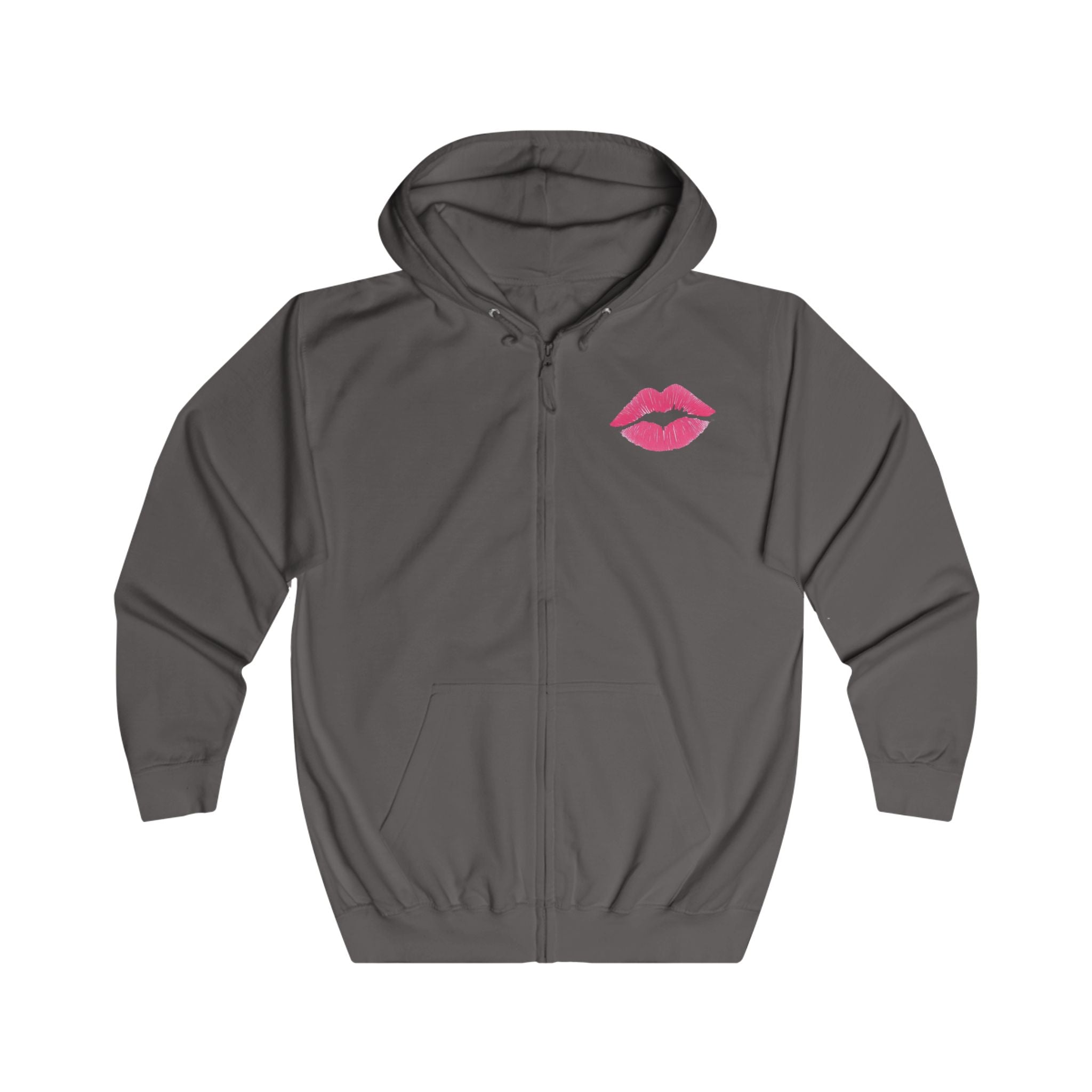 Kiss Mark Unisex Full Zip Hoodie, Trendy Outerwear, Gift for Her, Valentine's Day, Cute Casual Wear, Everyday Comfort, Statement Piece