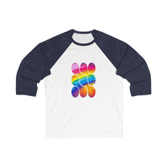 Colorful Rainbow Baseball Tee, Unisex 3/4 Sleeve Tee, Pride Celebration Shirt, Summer Sportswear, Gender-Neutral Fashion