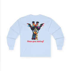 Colorful Giraffe Graphic Long Sleeve Tee for Animal Lovers