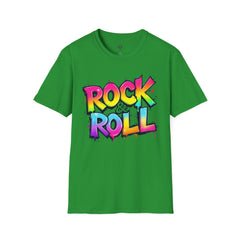 Colorful Rock & Roll Unisex Softstyle T-Shirt, Retro Tee, Music Lover Gift, Festival Wear, Rock Concert Apparel, Unisex Graphic Tee