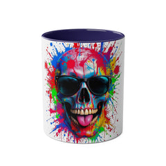 Vibrant Skull Artwork Coffee Mug - 11oz Two-Tone Design for Fun Enthusiasts