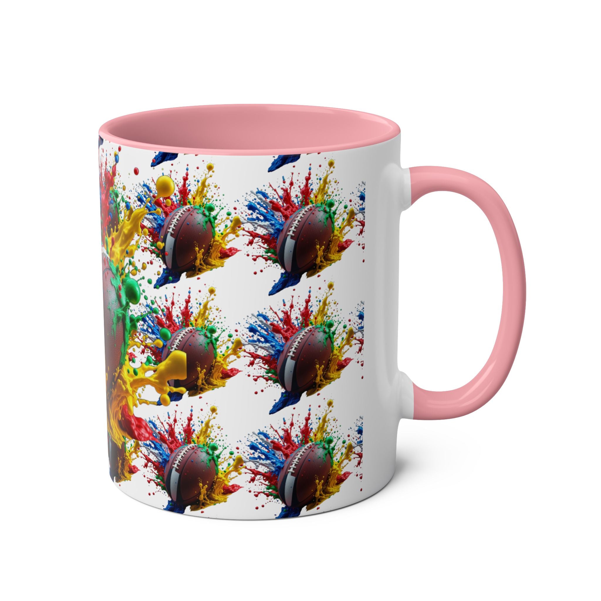 Vibrant Sports Coffee Mug, Colorful Football Design, Perfect Gift for Sports Fans, Game Day, Home Office, 11oz Two-Tone Mug