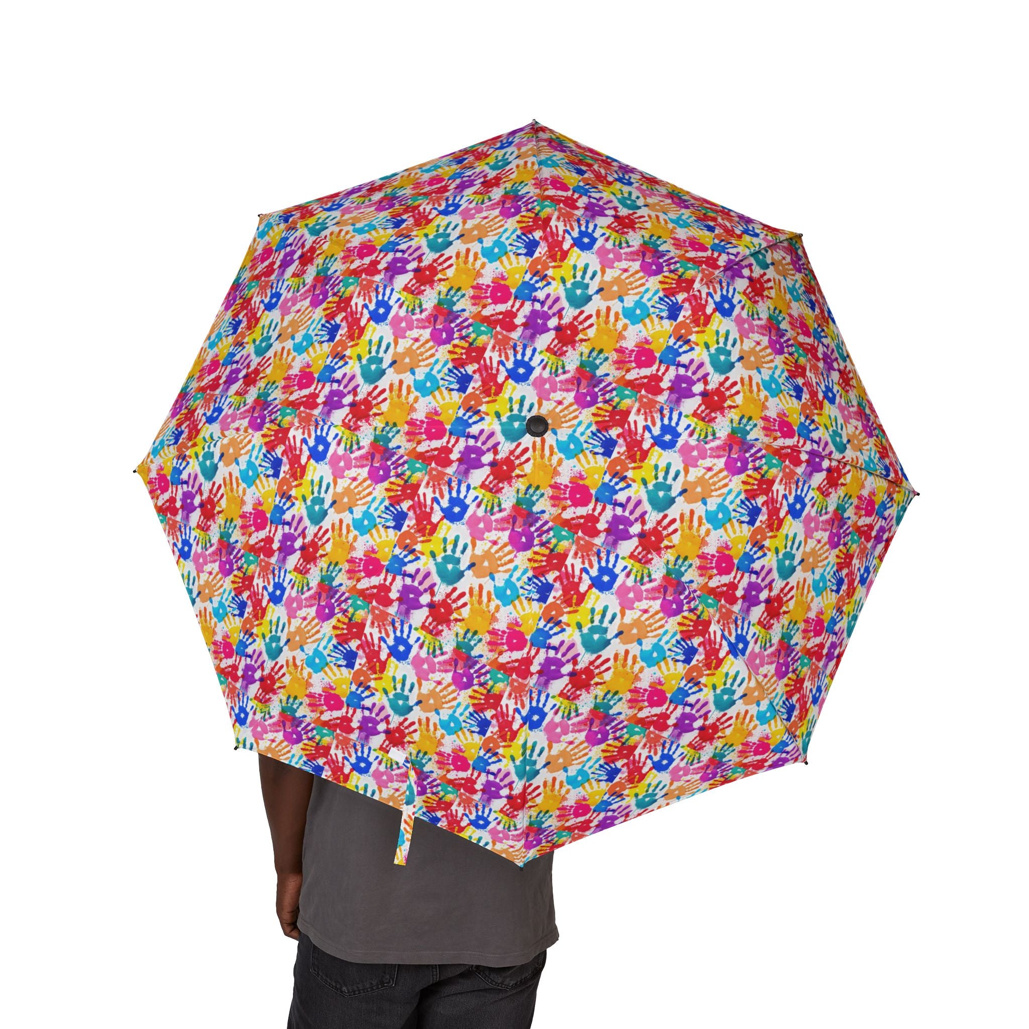 Colorful Handprint Semi-Automatic Foldable Umbrella | Fun & Stylish Rain Protection