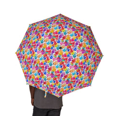Colorful Handprint Semi-Automatic Foldable Umbrella | Fun & Stylish Rain Protection
