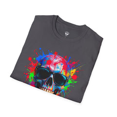 Colorful Skull Graphic T-Shirt, Unisex Tee, Casual Wear, Festival Outfit, Halloween Costume, Art Lover Gift, Party Top