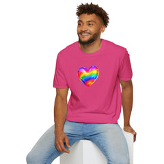 Rainbow Heart Unisex Softstyle T-Shirt, LGBTQ+ Pride Shirt, Colorful Heart Tee, Love Wins Tee, Gift for Him/Her
