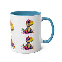Colorful Dinosaur Two-Tone Coffee Mug - Cute 11oz Mug for Kids & Dino Lovers