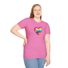 Rainbow Heart Unisex Softstyle T-Shirt, LGBTQ+ Pride Shirt, Colorful Heart Tee, Love Wins Tee, Gift for Him/Her
