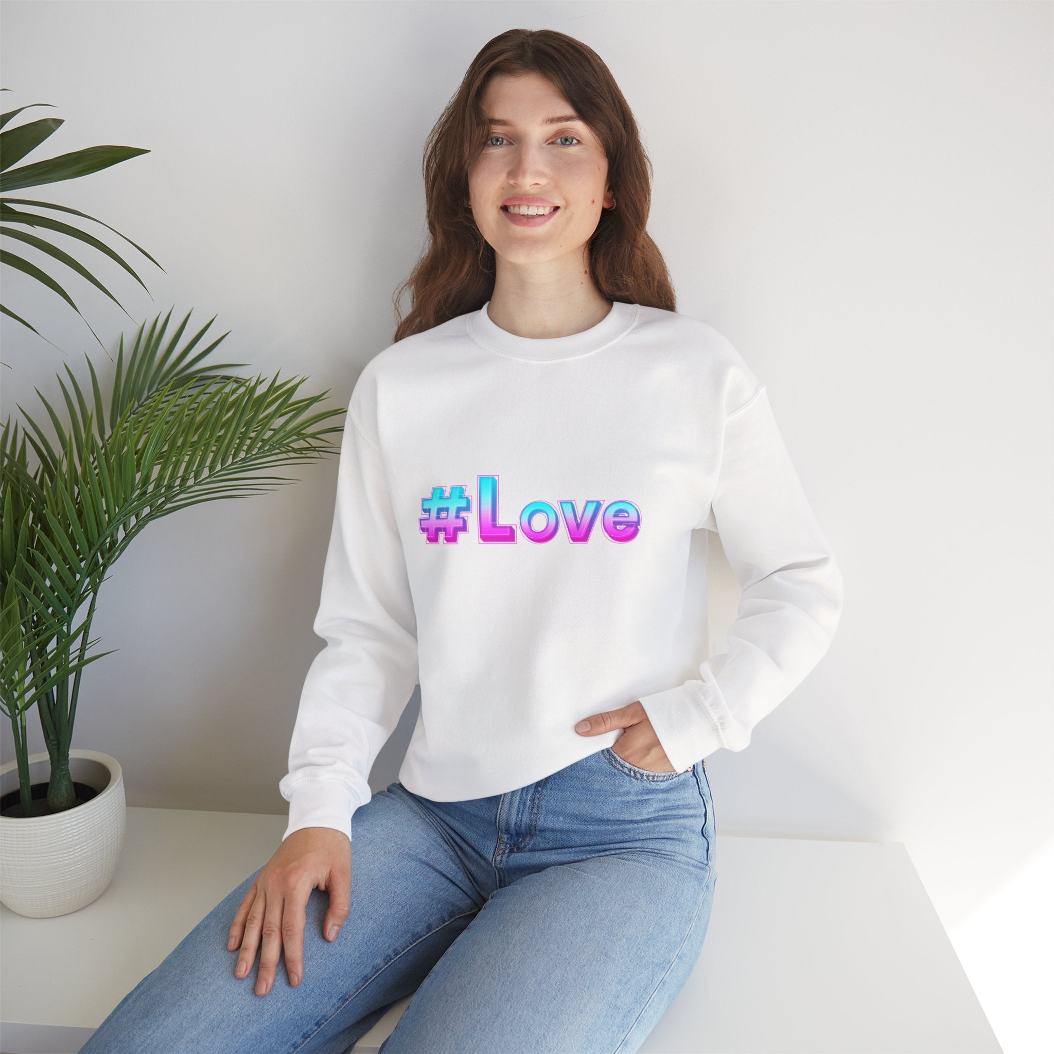Colorful #Love Crewneck Sweatshirt for Cozy Vibes, Perfect Gift for Friends, Family, Valentine's Day, Everyday Wear, Casual Style