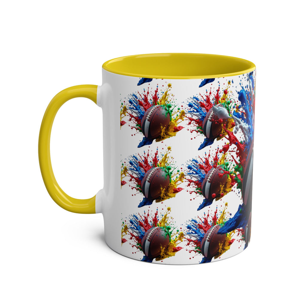Vibrant Sports Coffee Mug, Colorful Football Design, Perfect Gift for Sports Fans, Game Day, Home Office, 11oz Two-Tone Mug