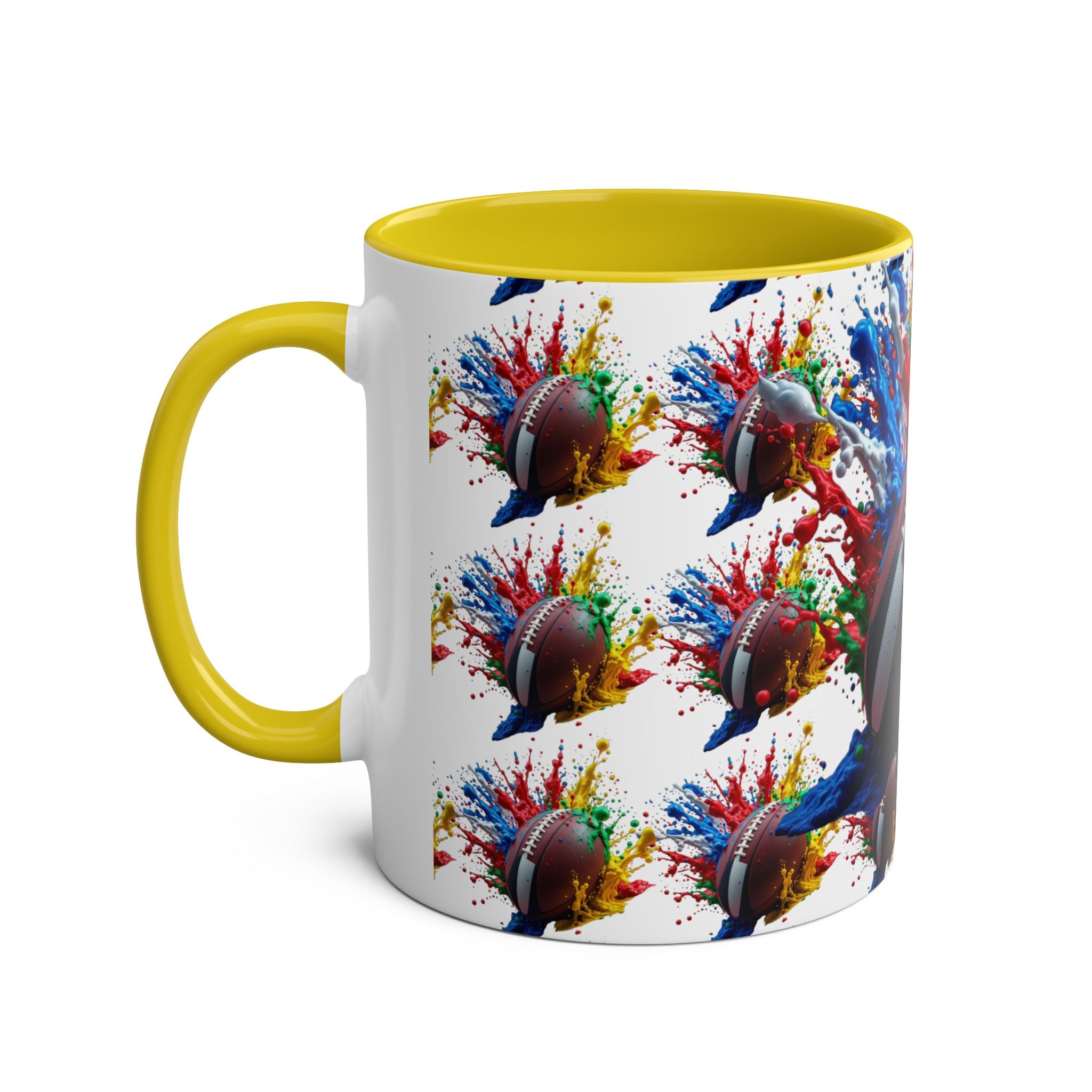Vibrant Sports Coffee Mug, Colorful Football Design, Perfect Gift for Sports Fans, Game Day, Home Office, 11oz Two-Tone Mug