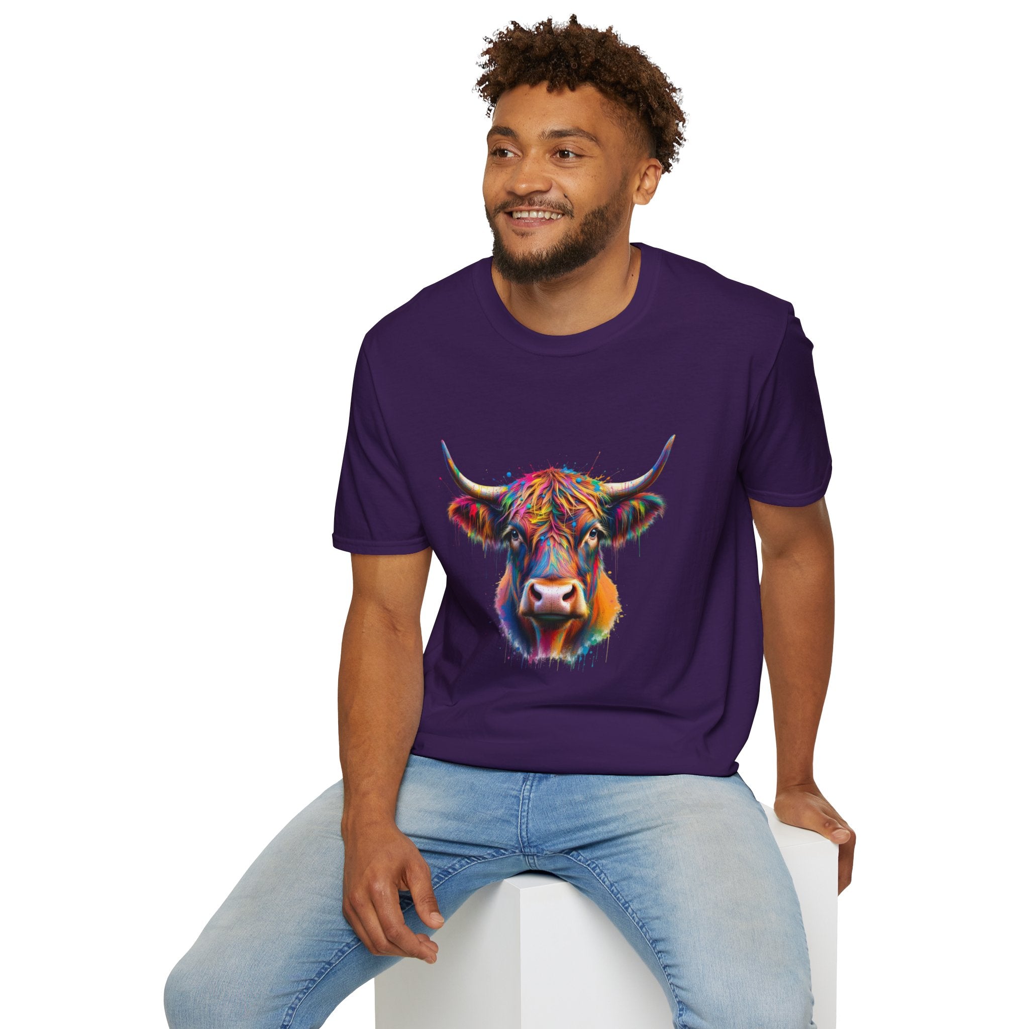 Highland Cow Graphic T-Shirt, Fun Farm Animal Tee, Cute Gift for Cow Lovers, Unisex Softstyle Shirt for Casual Wear