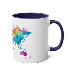 Colorful Map Two-Tone Coffee Mug - 11oz Travel Lovers Gift