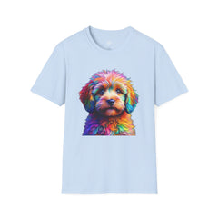 Colorful Puppy Art T-Shirt, Animal Lover Gift, Pet Owner Apparel, Fun Fashion for Dog Lovers, Unique Graphic Tee