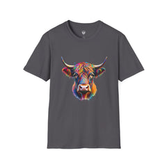 Highland Cow Graphic T-Shirt, Fun Farm Animal Tee, Cute Gift for Cow Lovers, Unisex Softstyle Shirt for Casual Wear
