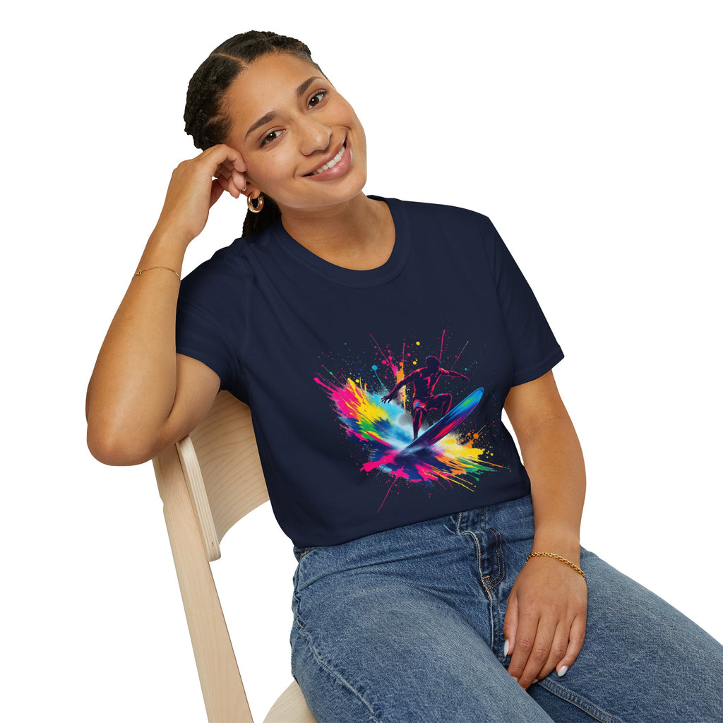 Colorful Surfing Unisex T-Shirt, Casual Beach Wear, Summer Vibes, Gift for Surfers, Beach Lovers, Graphic Tee