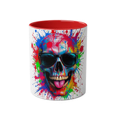 Vibrant Skull Artwork Coffee Mug - 11oz Two-Tone Design for Fun Enthusiasts