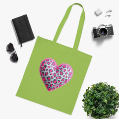 Leopard Heart Cotton Tote Bag | Cute Eco-Friendly Shopping Bag, Girlfriend Gift, Valentine's Day, Reusable Grocery Bag, Beach Bag