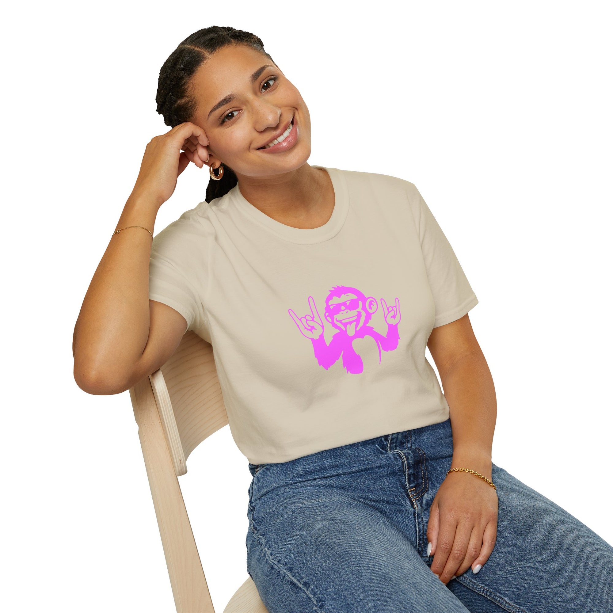 Rockin' Monkey Unisex Softstyle T-Shirt | Fun Graphic Tee | Great Gift for Music Lovers | Perfect for Parties & Casual Wear