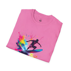 Colorful Surfing Unisex T-Shirt, Casual Beach Wear, Summer Vibes, Gift for Surfers, Beach Lovers, Graphic Tee