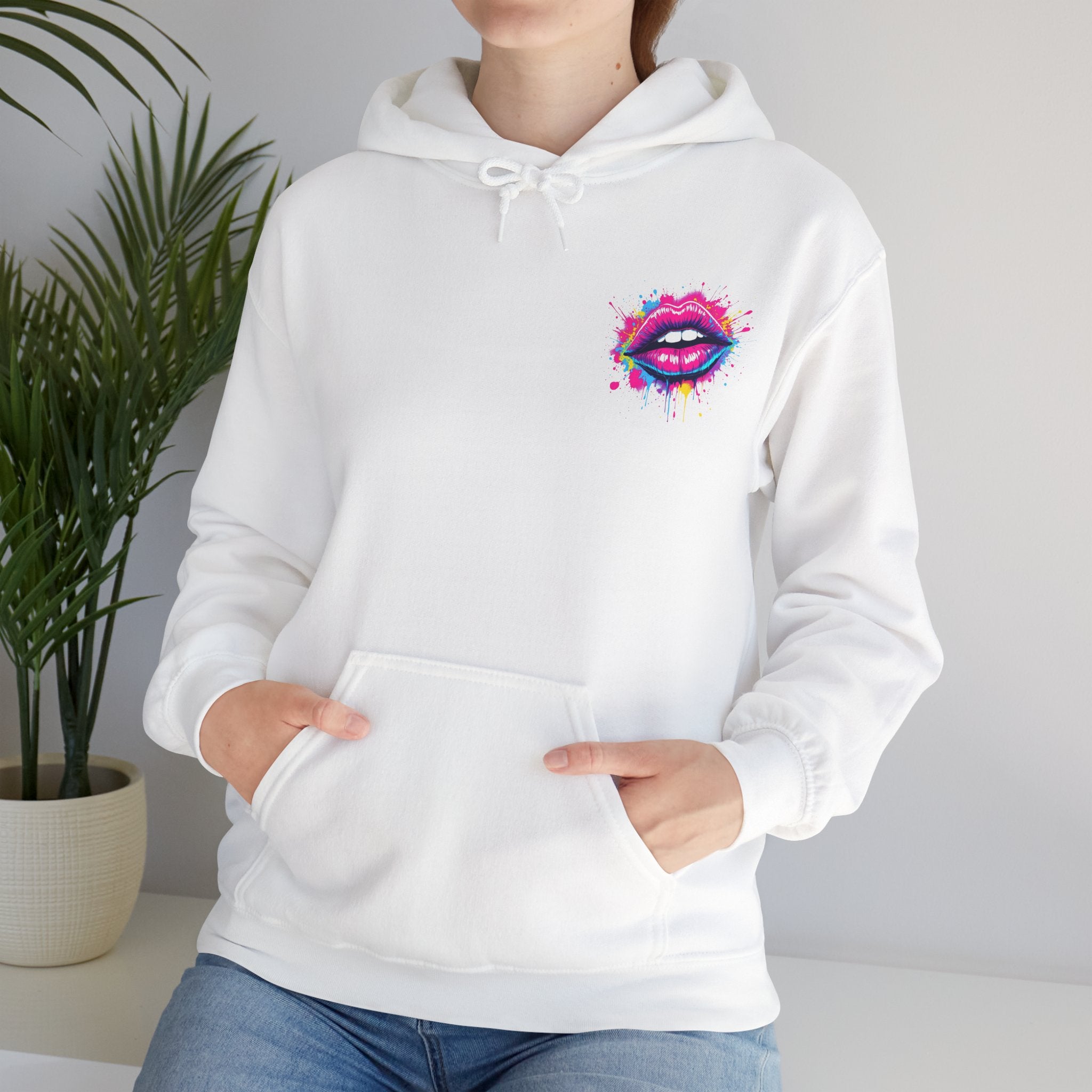 Vibrant Lip Art Hooded Sweatshirt, Statement Hoodie, Graphic Sweatshirt, Gift for Her, Cozy Casual Wear, Birthday Gift