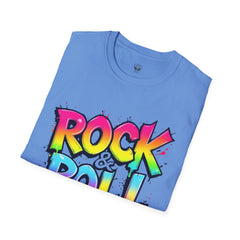 Colorful Rock & Roll Unisex Softstyle T-Shirt, Retro Tee, Music Lover Gift, Festival Wear, Rock Concert Apparel, Unisex Graphic Tee
