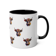 Vibrant Highland Cow Coffee Mug - Colorful Two-Tone 11oz Drinkware