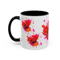 Vibrant Floral Accent Coffee Mug - Colorful Poppy Design - 11 & 15oz