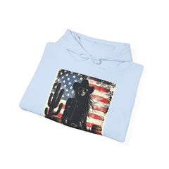 Western Cowboy Hoodie - Unisex Heavy Blend Sweatshirt, American Flag Design, Fashion Statement, Gift for Him, Cozy Apparel