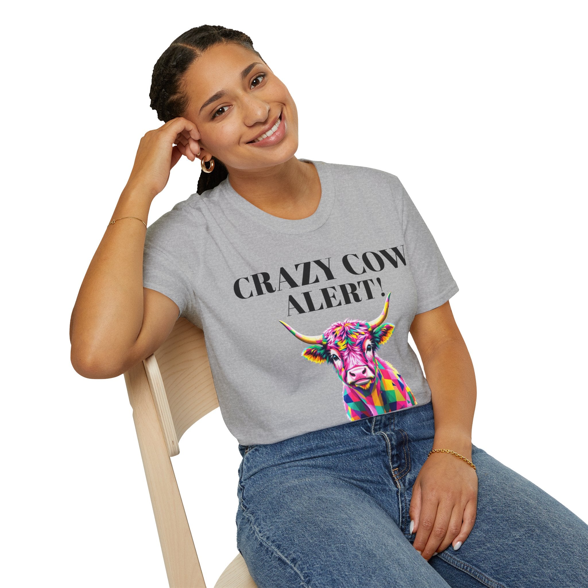 Colorful Cow Alert T-Shirt, Funny Cow Tee, Animal Lover Gift, Quirky Casual Wear, Farm Animal Shirt, Unique Graphic Tee